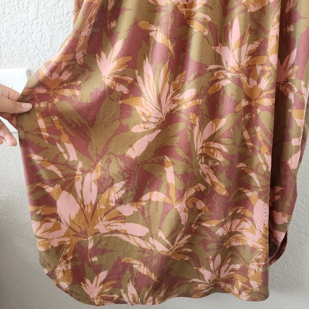 Prana Olive Brown Floral Midi Dress with Pink Accents - Picture 7 of 12